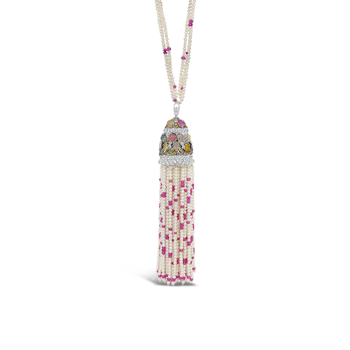 Pearl & Multi-color Sapphire Tassel Necklace