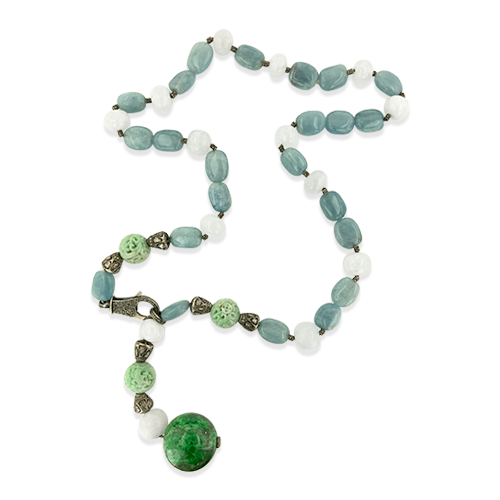 Aquamarine, Jade & Diamond Necklace