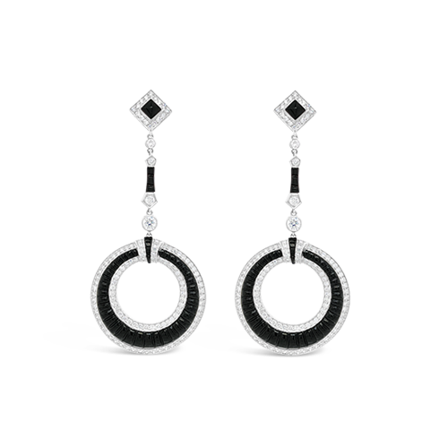Diamond & Onyx Circle Dangle Earrings