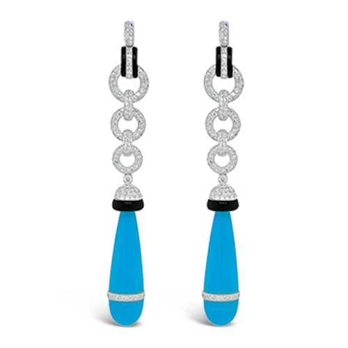 Turquoise, Onyx & Diamond Earrings