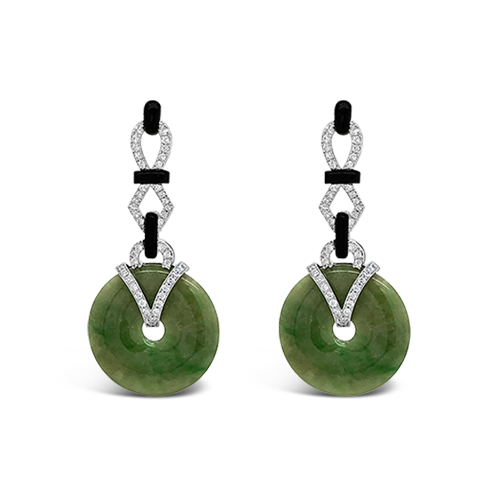 Jadeite, Onyx & Diamond Earrings