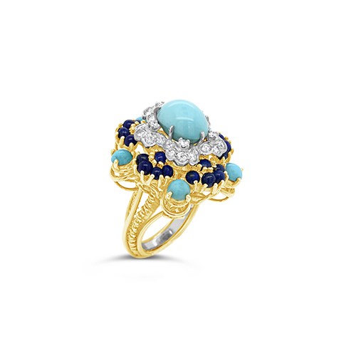 Turquoise, Lapis & Diamond Estate Ring