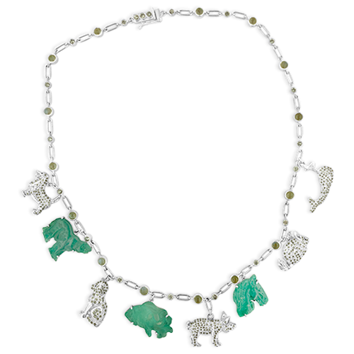 Emerald & Diamond Estate Charm Necklace