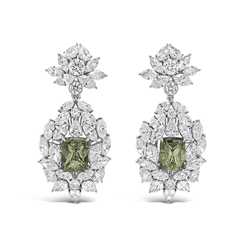 Green Diamond Dangle Earrings