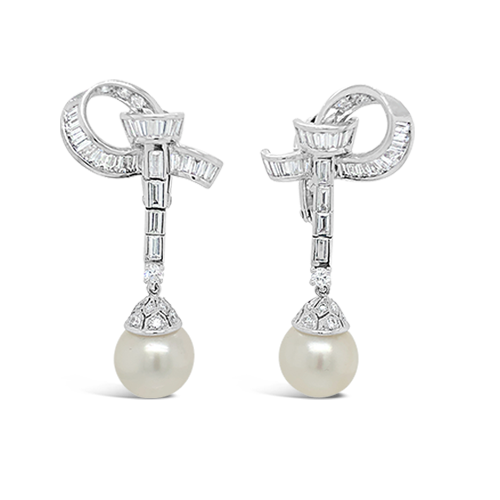 Pearl & Diamond Drop Earrings