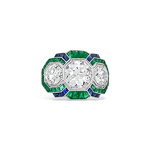 Diamond, Sapphire & Emerald Ring