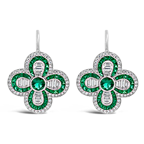Emerald & Diamond Clover Shaped Earrings