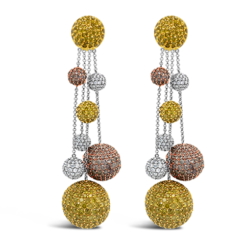 White, Yellow & Pink Diamond Retro Ball Earrings