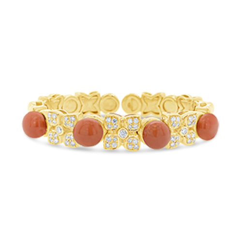 Coral & Diamond Bangle Bracelet