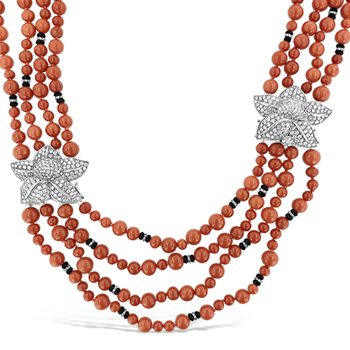 Coral, Diamond & Onyx Necklace