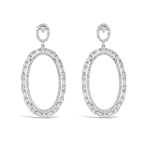 Diamond Open Oval Design Dangle Earrings