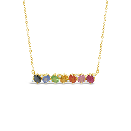 Multi-color Sapphire & Diamond Bar Necklace