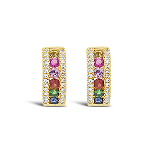Multi-color Sapphire & Diamond Huggie Earrings