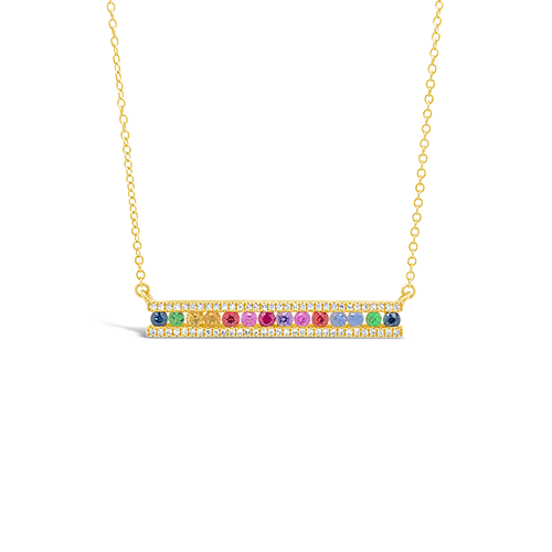 Multi-color Sapphire & Diamond Bar Necklace