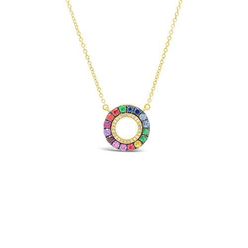 Multi-color Gemstone & Diamond Circle Pendant