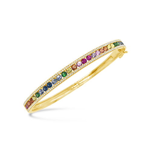 Multi-color Sapphire & Diamond Bangle Bracelet