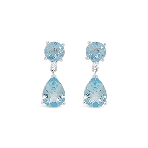 Sky Blue Topaz & Diamond Dangle Earrings