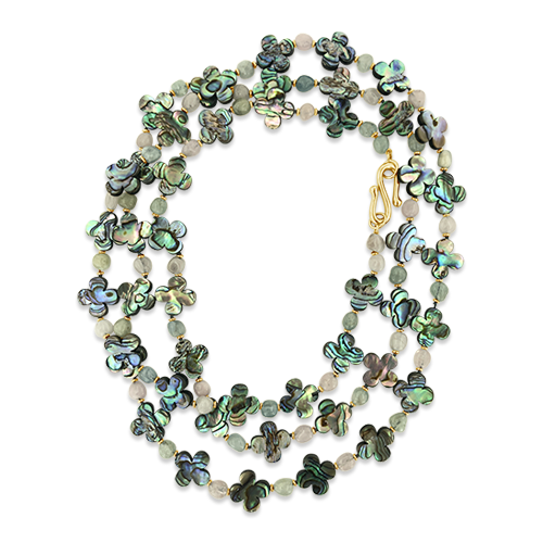 Long Abalone Clover Design Necklace