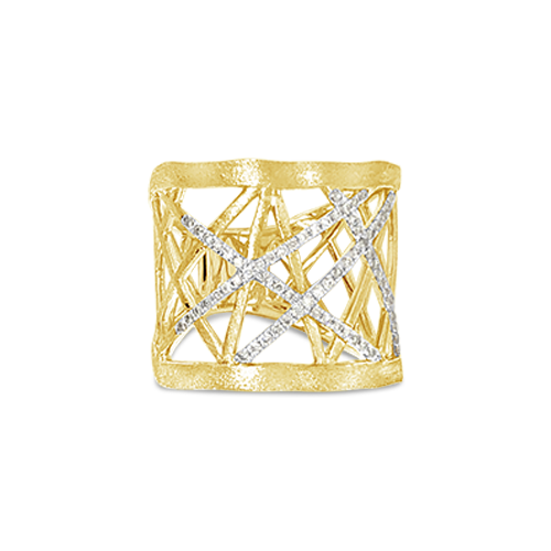 Gold & Diamond Lattice Wide Ring
