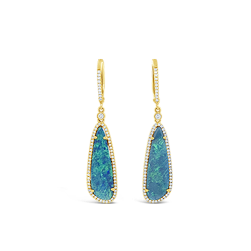 Black Opal & Diamond Dangle Earrings