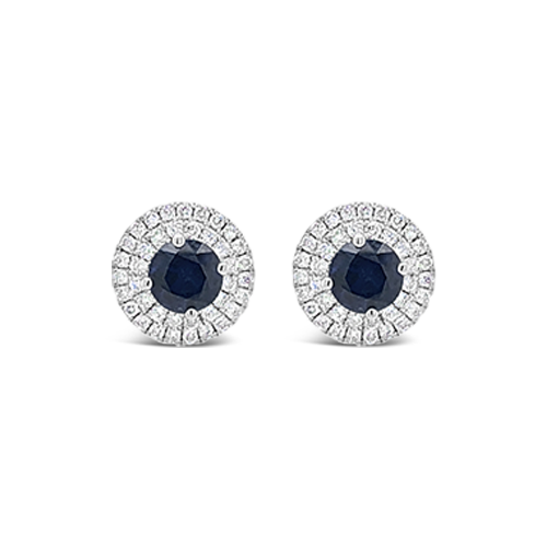 Sapphire & Double Diamond Halo Earrings