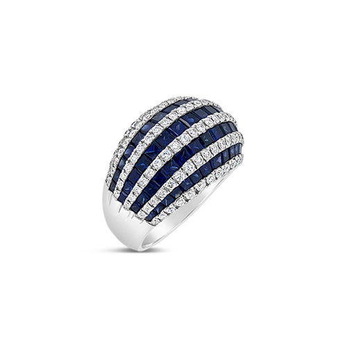 Sapphire & Diamond Striped Dome Ring