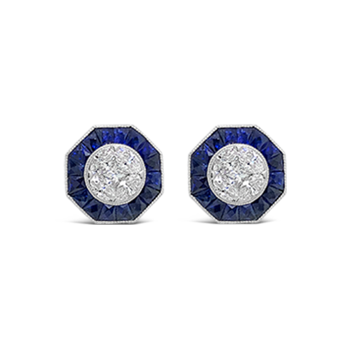 Sapphire & Diamond Octagon Earrings