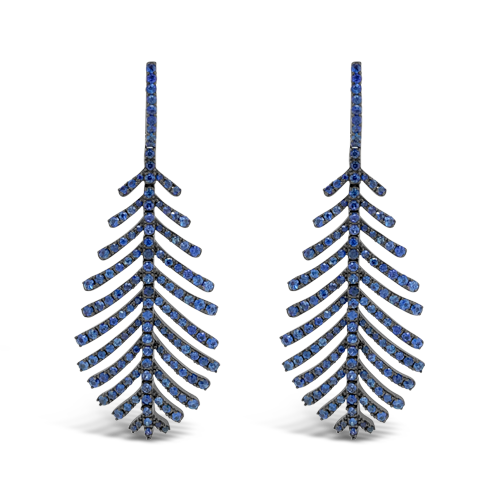 Blue Sapphire Feather Earrings