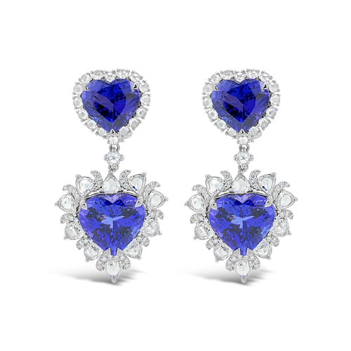 Tanzanite & Diamond Heart Dangle Earrings