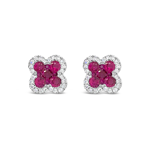 Ruby & Diamond Clover Earrings