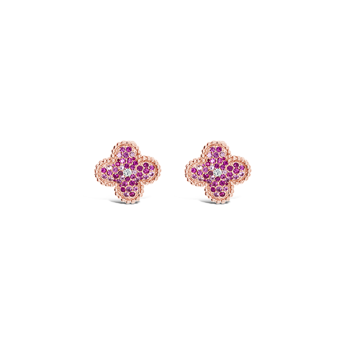 Pink Sapphire & Diamond Clover Earrings