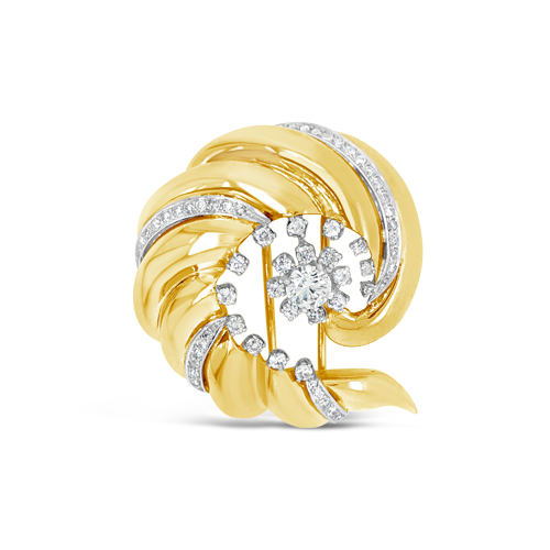 Gold & Diamond Swirl Estate Pin