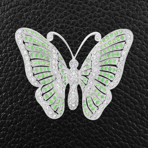 Demantoid Garnet & Diamond Butterfly Pin