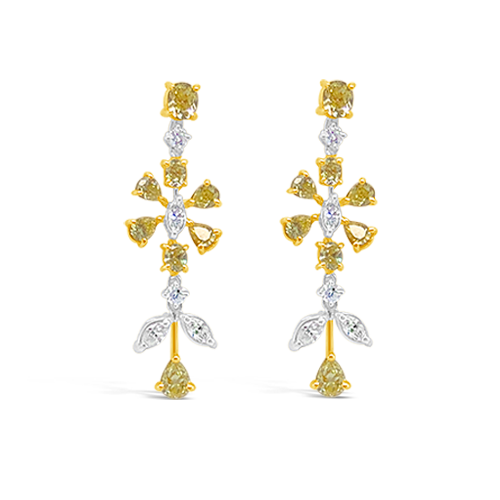 Yellow & White Diamond Dangle Earrings