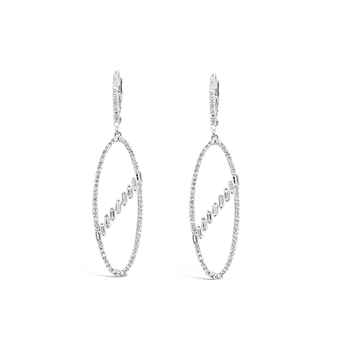 White Gold & Diamond Oval Dangle Earrings