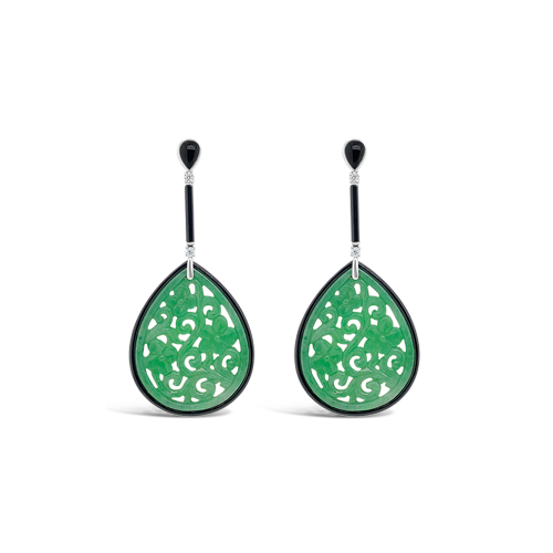 Jadeite, Diamond & Onyx Estate Earrings