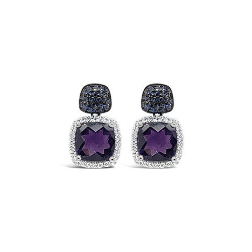 Amethyst, Diamond & sapphire Earrings