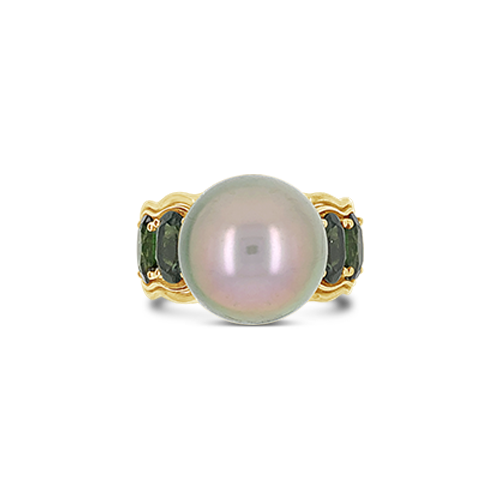 Tahitian Pearl & Green Tourmaline Ring