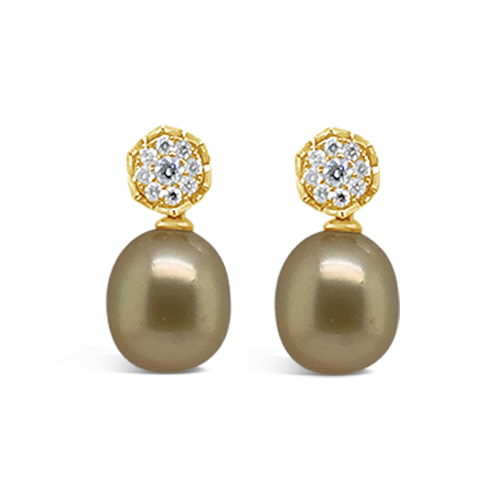 Golden Pearl & Diamond Earrings