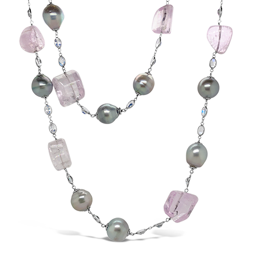 Tahitian Pearl, Kunzite & Moonstone Necklace