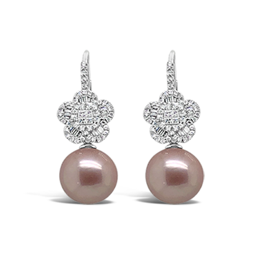 Pink Pearl & Diamond Earrings