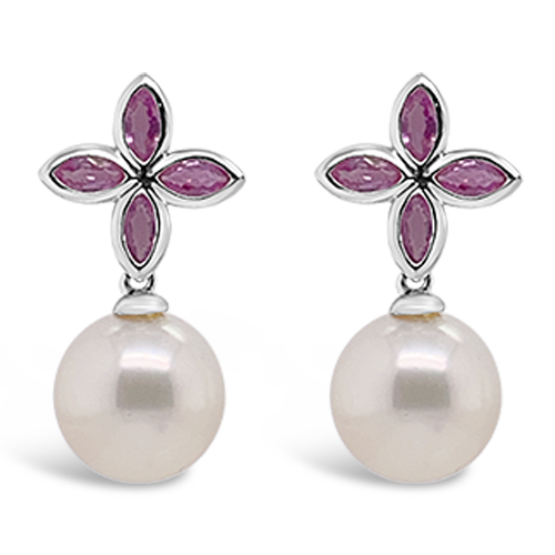 Pink Sapphire & Pearl Earrings