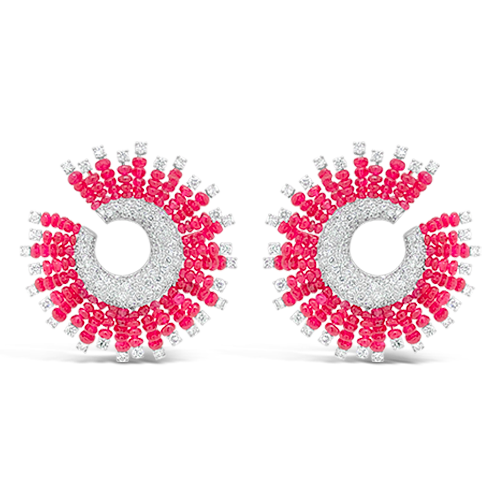 Red Spinel & Diamond Pinwheel Earrings