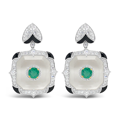 Crystal, Emerald & Diamond Earrings
