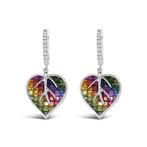 Multi-color Sapphire & Diamond Heart Earrings