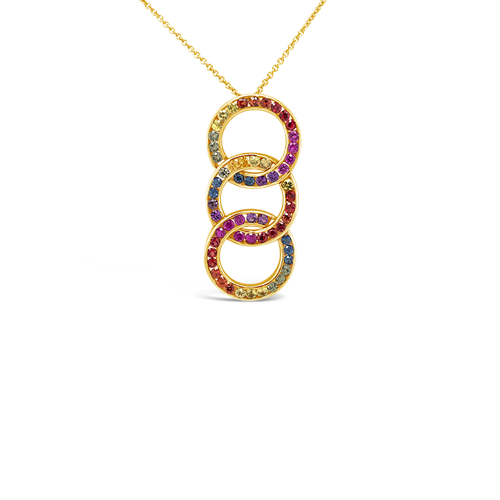 Multi-color Sapphires Three Circle Pendant