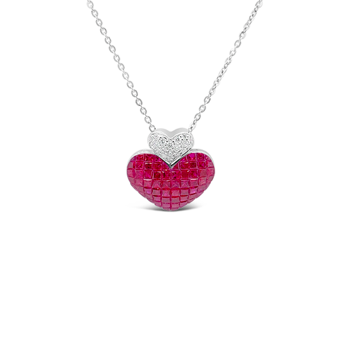 Ruby & Diamond Double Heart Pendant