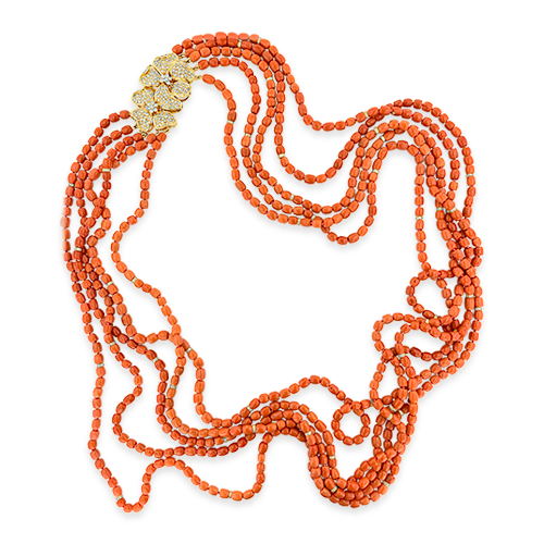 Coral Bead & Diamond Necklace
