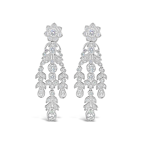 Diamond Dangle Flower and Leaves Earrings