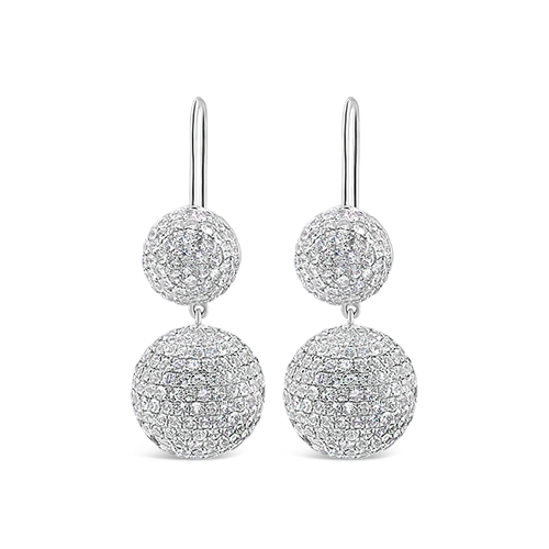 White Sapphire Double Ball Earrings